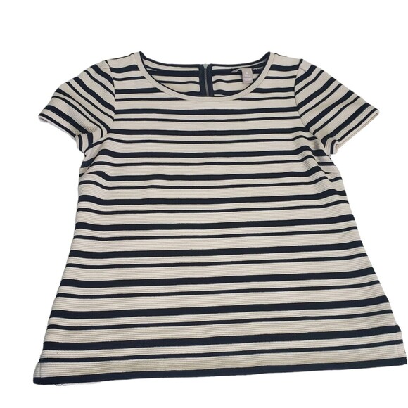 Banana Republic Top Short-Sleeved Medium Beige and Black Stripes Polyester Rayon - Picture 1 of 13